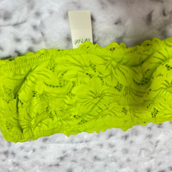 Aerie bandeau top tube strapless top bra lime πβπ© green neon lace floral bustier - Picture 8 of 9